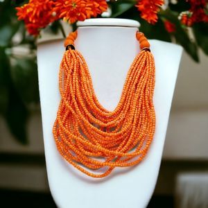 Orange Statement Necklace Whimsical Multi Strand Chunky Pop Gold Tone Jewelry